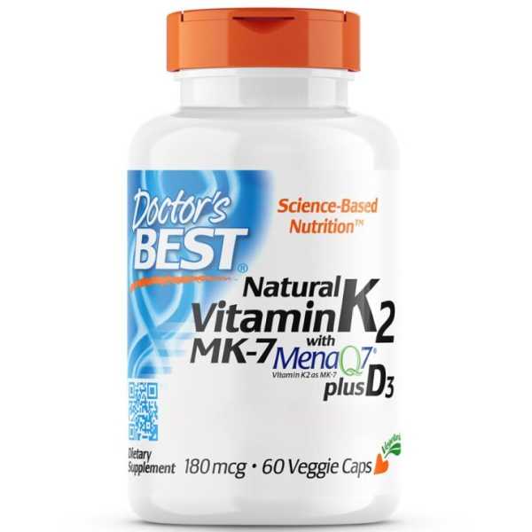 Doctor's Best, Natural Vitamin K2 MK-7 with MenaQ7 Plus D3 180mcg, 60 Kapseln
